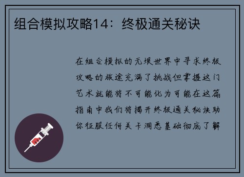 组合模拟攻略14：终极通关秘诀